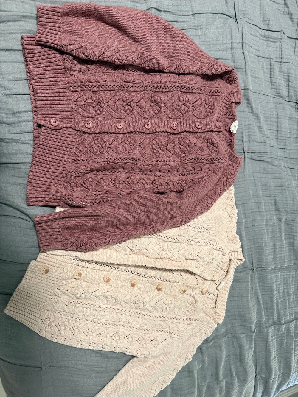 Jamie Kay Dusty Mauve and Cream Cable Knit Button Cardigans Girls size 8
